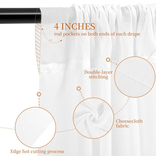 6-Panel White Ceiling Drapes - 5ftx40ft Sheer Curtains for Wedding Arch & Stage Decorations by HNPSTBNO - Used condition - Image 3