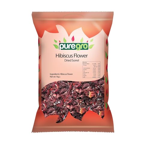 Puregro Hibiscus Flowers Whole Dried | 1kg | Pack of 1 | Hibiscus Tea Infusion | Flor de Jamaica | Dried Sorrel | Quality Ingredient for Brewing & Distilling
