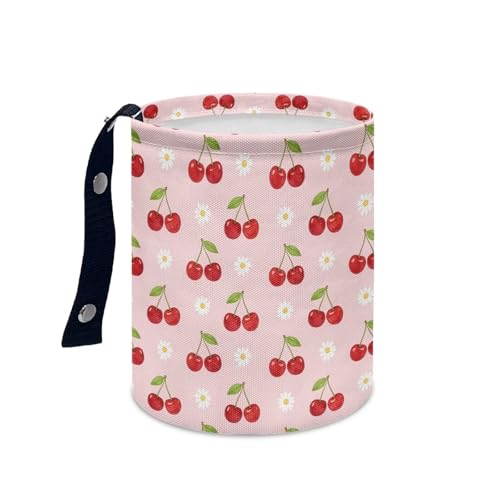 Image of Pink Cherry Daisy Print Car Trash Can Portable Collapsible Back Seat, Front Seat, Floor, or Hanging Headrest Waste Basket Car Accessories Interior