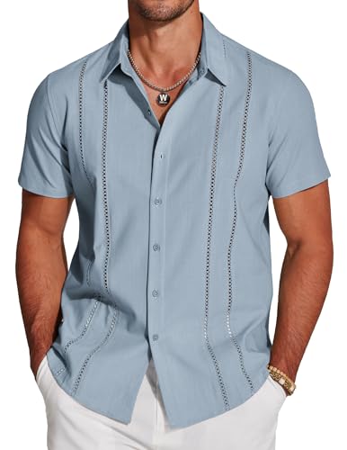 COOFANDY Men's Cuban Guayabera Shirt Short Sleeve Button Down Shirts Casual Summer Beach Linen Shirts