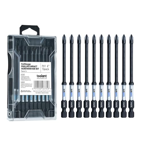 Image of toolant 4 Inch Phillips Bit#1 Magnetic Anti Slip Impact Screwdriver Bits Set,10pcs Insert S2 Steel PH1 Driver Dit Set with CNC Machined Tips for Power Drill