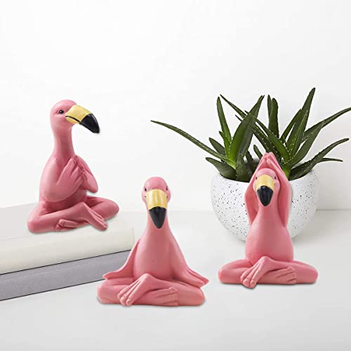 Goodeco 2.4" Mini Yoga Flamingo Figurines - Tiny Gifts Whimsical Kawaii Pink Flamingo Desk Decor, Set Of 3 Fairy Garden Lawn Statues, Flamingo Gifts For Women/Mom/Grandma/Girls #TOP4