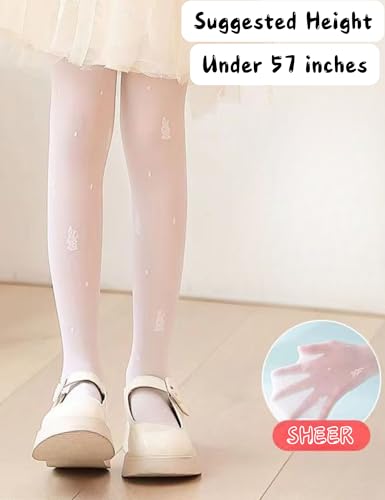 Girls Rabbit Print Tights White Soft Stockings Breathable Stretchy Pantyhose for Ages 8-12 Cute Bunny Printed Hosiery for Kids2