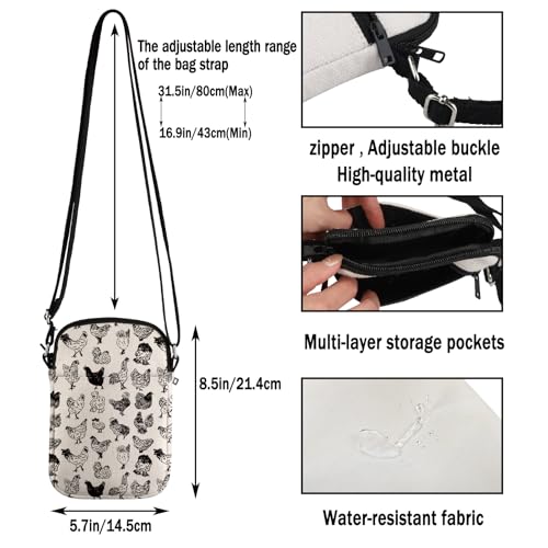 G2TUP Chicken Lover Gift Chicken Design Crossbody Bag Chicken Mom Travel Bag Farm Mom Gift3