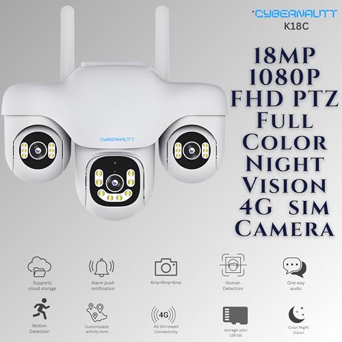 Image of XUGA - Cybernautt Series K18C 18MP 3 Lens PTZ 4G Sim Wireless Outdoor CCTV Camera with Three Side View | 360 | Night Vision | Motion Detection| All 3 Lens Mobile Operated | Use Air-tel 4G Sim