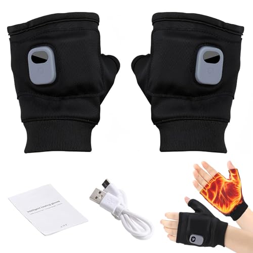 Heated Gloves for Women, Fingerless Electric Heating Gloves with Digital Display, 3-Temp Smart Thermostatic Hand Warmers, Hand Warmer Glove for Outdoor Work, Cycling, Skiing(Black)