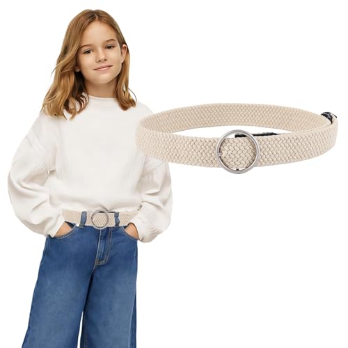 Girl Braided Woven Stretch Belt - Golf Softball Elastic Belt Canvas Casual Belt for Kids Aged 4-18 Years