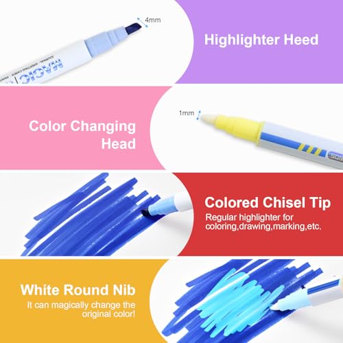 Elezeal Colour Magic Changing Pens Set, 12 Magic Colouring Pens Dual Tip Fluorescent Marker Create 3D Lettering - Image 3