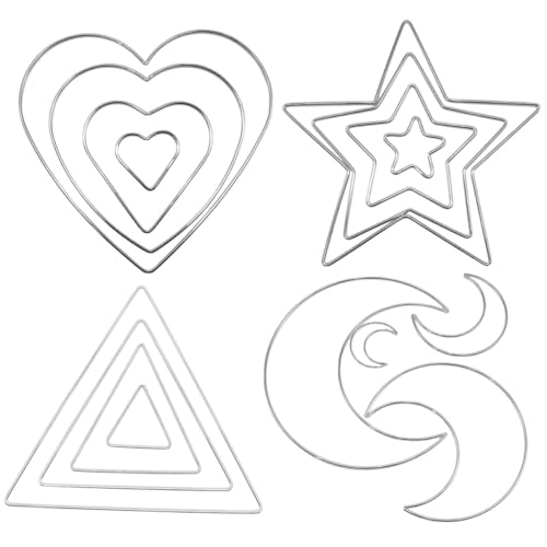 ROMISBABA 16個 金属製ドリームキャッチャーフレーム 銀色月 星 ハート 三角形各 マクラメ素材 壁飾り用丈夫で滑らかな手作りホープ