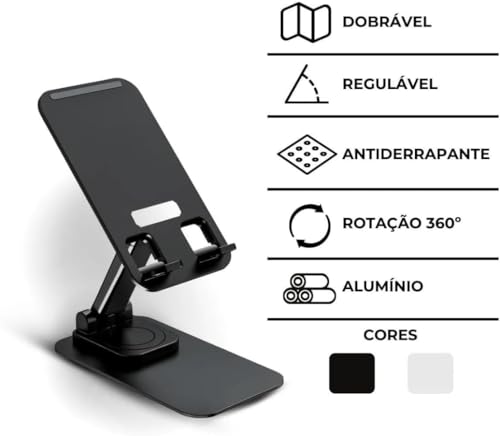Suporte Articulado De Mesa Para Tablet E Smartphone Base Giratória de 360 graus preto.