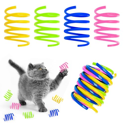 Cat Spring Toy 60 Pack Plastic Springs Cat Toy Springs for Indoor Cats Kitten Toys for Swatting Biting Hunting Tnteractive (4 Colors)