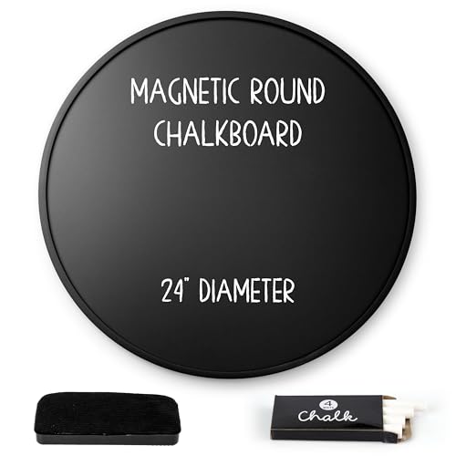 Better Office Products Large Round Magnetic Chalkboard with Wooden Frame for The Home & Office, 24