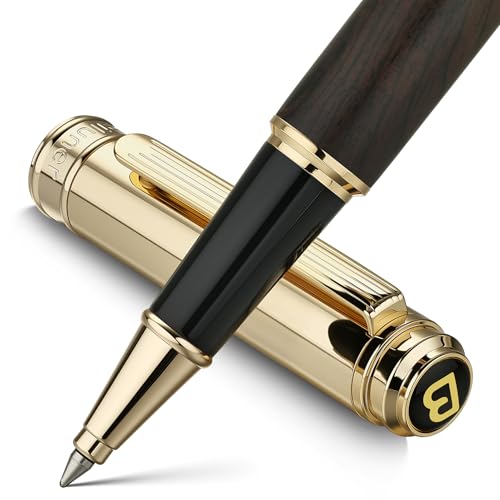 BEILUNER Black Sandalwood with 24K Gold Plated Rollerball Pen, Elegant & Luxurious Executive Writing Instrument for Women & Men, Premium Gift Box for Christmas, Birthday and Anniversary
