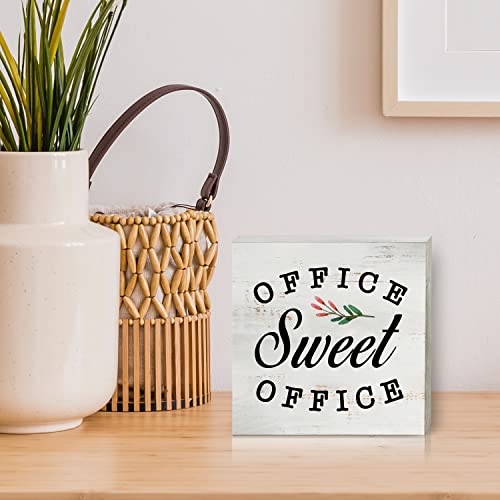 Office Sweet Office Wood Box Sign Decor Rustic Office Space Wooden Box Sign Block Plaque For Wall Tabletop Desk Home Office Cubicle Decoration 5" X 5", Coworker Gift #TOP4