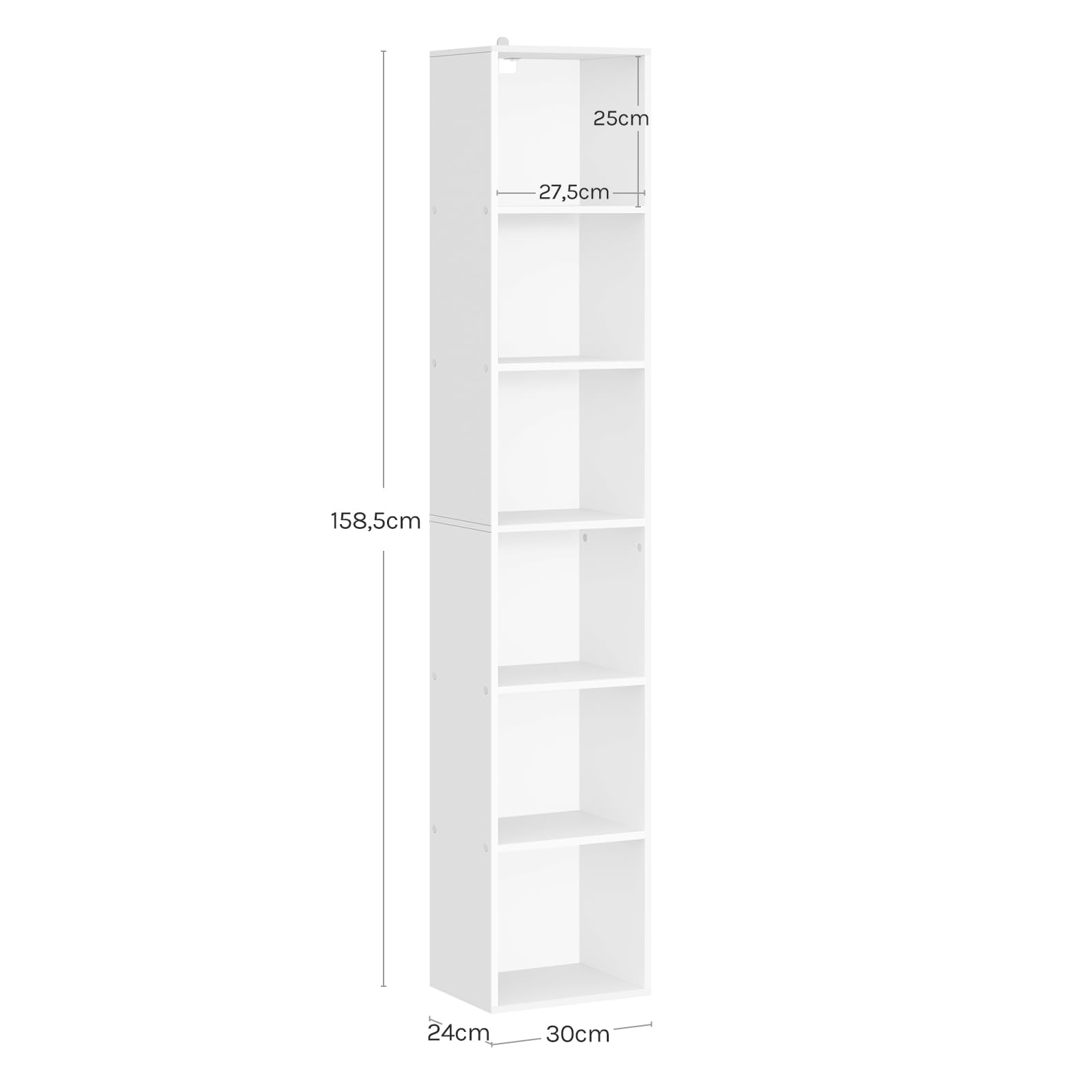 WOLTU Bücherregal mit 6 Fächern, Würfelregal freistehend, 30x158,5x24 cm, Holzwerkstoff