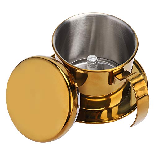 Lybunair Stainless Steel Vietnamese Style Coffee Maker Pot, Drip Brewer Coffee Drip Filter Maker for Home Kitchen Office Outdoor, Gold