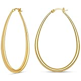 MILLA Oval Hoop Earrings - 14K Gold Plated, Rose Gold Plated and Sterling Silver Plated Hoop Earrings for Women - Hypoallergenic & Lightweight (14K Gold Plated / 55 mm / 2.2 inches)
