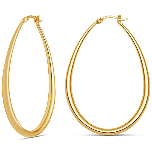 MILLA Oval Hoop Earrings - 14K Gold Plated, Rose Gold Plated and Sterling Silver Plated Hoop Earrings for Women - Hypoallergenic & Lightweight