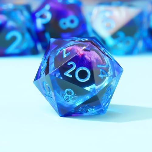 YEMEKO Beholder'S Eye DND Dice- Dragon Eye Liquid Core Sharp Edge Handmade Dice Set for Dungeons and Dragons Ttrpg, Multi-Sided RPG Polyhedral Resin Roleplaying(Blue Purple) - 4