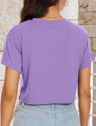 Image of Womens Summer Crop Tops Short Sleeve Round Neck T-Shirts Loose Fit Casual Blouse 2026