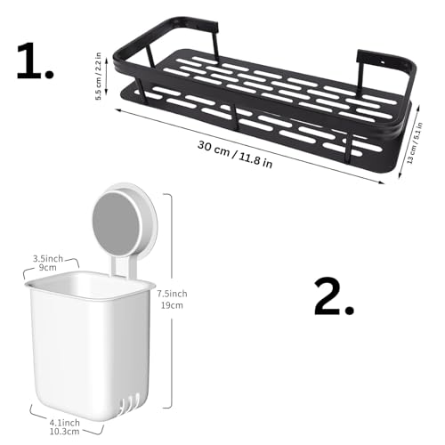 Image of SHALVI Black ‎Plastic Self Adhesive Bathroom Shelf with Wall Mounted Toothbrush Holder /Bathroom Shelf for Wall /Toothbrush Holders for Toothbrushes