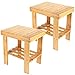 PINGEUI 2 Packs 13 Inches Bamboo Step Stool, Non-Slip Bamboo Small Seat Stool, Durable Bamboo Footrest Bench with Storage Shelf for Bathroom, Bedroom, Kitchen