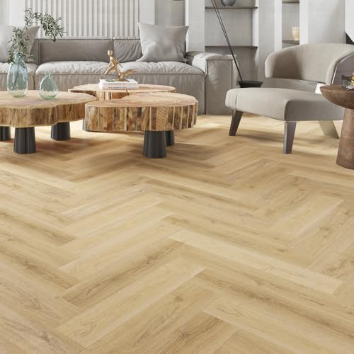 Image of SPC Rigid Plank Flooring Light Barley Oak Herringbone - Underlay Already Installed - Light Natural Oak Herringbone Effect - Luxury Quality - Click Installation - Sold Per 2.22m2 Pack