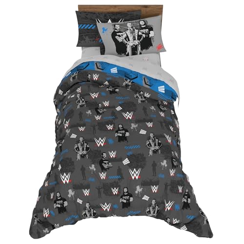 WWE Wrestling Bedding Set Twin Size 5 Piece Set Super Soft Cozy Reversible Comforter and Sheet Set with Sham (100% Officially Licensed Product) by Franco