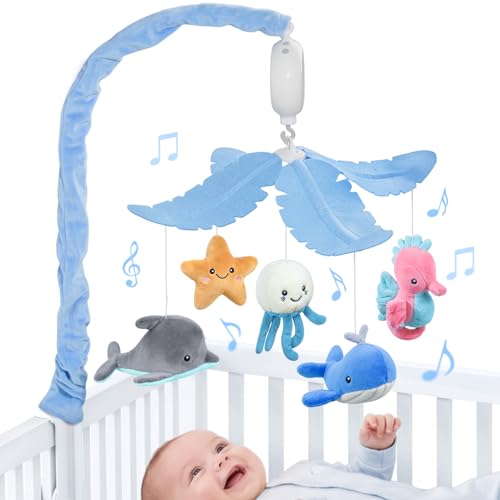 Image of FEISIKE Baby Crib Mobile with 35 Lullabies, 3 Modes Rotation & Music, Adjustable Volume, Nursery Decor for Boys and Girls (Ocean Theme)