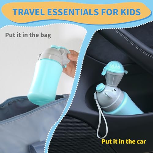 Image of ONEDONE Portable Urinal for Kids 17 OZ Pee Bottle with Clean Brush Travel Urinal for Kids Baby Child Pee Cup for Boys Emergency Toilet for Camping Car Travel and Kid Potty Training(Blue)