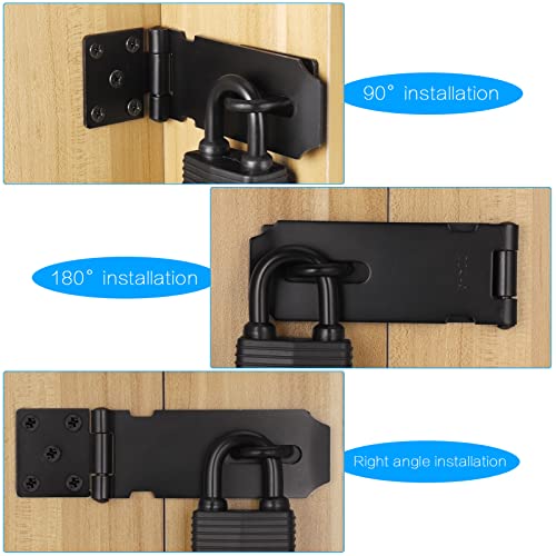 Image of Padlock Latch Lock, 4Inch Stainless Steel Hasp Latch with Padlock Keys Screws, Heavy Duty Black Shed Lock, Waterproof Pad Locks Latches, Gate Locks for Barn Door Cabinet Fence Garage
