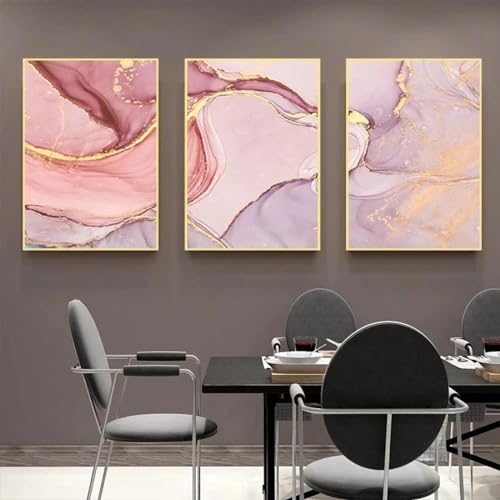Impressions abstraites rose doré sur toile triptyque moderne 60x80cm