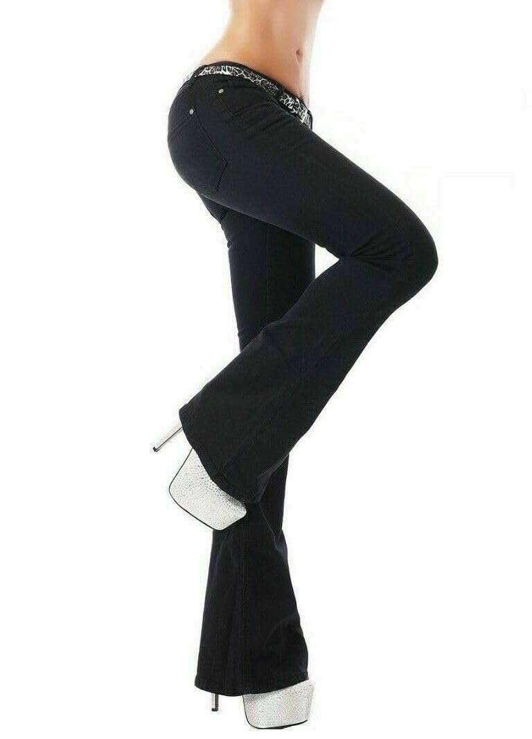 Noir Triple XXX Women's Bootcut Jeans mid Waist Stretch Pants Black UK 4-14