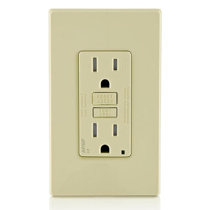 Image of Leviton Dual-Function AFCI /GFCI Outlet, 15 Amp, Self Test, Tamper-Resistant with LED Indicator Light, Protection from Both Electrical Shock and Electrical Fires in One Device, AGTR1-I, Ivory