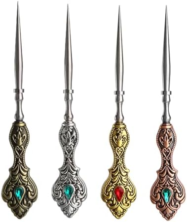 HSOKEW Vintage Embroidery Awl, 4Pcs Sewing Awl European Vintage Sewing Tool Kit Handle Scratch Awl Sewing Awl Tool Scribe, Layout Work, & Piercing Wood for Leather Embroidery Craft Art Work