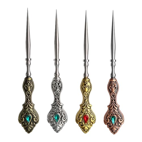 HSOKEW Vintage Embroidery Awl, 4Pcs Sewing Awl European Vintage Sewing Tool Kit Handle Scratch Awl Sewing Awl Tool Scribe, Layout Work, & Piercing Wood for Leather Embroidery Craft Art Work