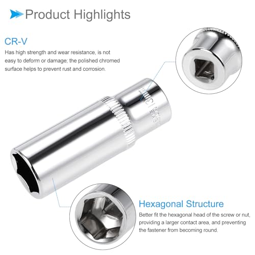 Image of 6-Point Socket, 1 /4 inch Drive 13mm Deep, Polished Chromed CR-V Metric Deep and Shallow Impact Socket - (Applications: for Ratchet Torque Electric Wrenches Car Repair), 2-Pieces