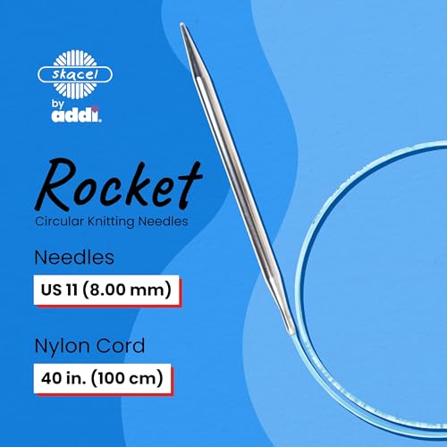 Image of skacel by addi Circular Knitting Needles, 40 Inch (100 cm) Rocket Round Brass Knitting Needle Pair with Nylon Cord, 8 mm (US Size 11)