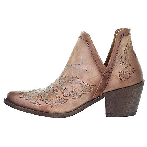 Circle G Women's Cognac Embroidery Fashion Booties Round Toe4
