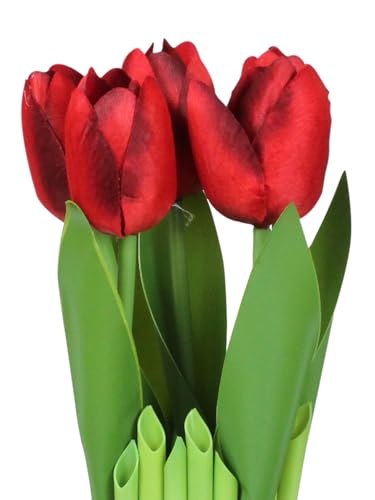 Image of TIED RIBBONS Artificial Tulip Flowers for Decoration (Red, 24.5 cm x 6.3 cm) Decorative Items for Home Decor Table Living Room Office Gifting