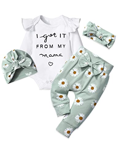 Image of TyeSmo Infant Newborn Baby Girl Clothes Baby Girl Outfits For All Seasons Long Sleeve Snap Romper Pant Sets With Headband