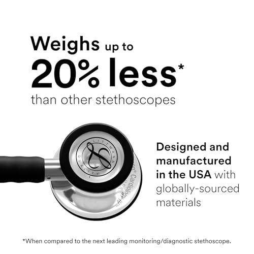 Image of 3M Littmann Cardiology IV Stethoscope, 6177C, 27 inch Black Satin Finish Tube for Added Comfort, Flexibility and Cleanability, Mirror-Finish Chestpiece and Stem, More Than 2X as Loud, Weighs Less