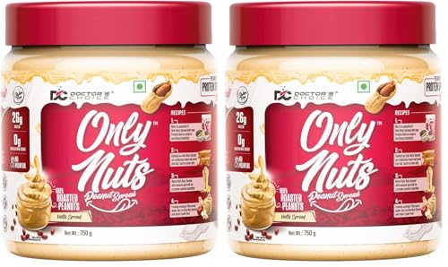 Image of DC Doctors Choice High Protein Peanut Butter, Only Nuts, Gluten-Free, Zero Trans Fat, Vegan, Unsweetened Creamy (750 g) (Pack of 2)