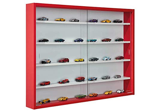 Preisvergleich Produktbild Inter Link Sammlervitrine Hängevitrine Wandregal Glasvitrine Wandvitrine Hängeregal Schaukasten MDF Rot und Weiss, BxHxT: 80 x 60 x 9.50 cm