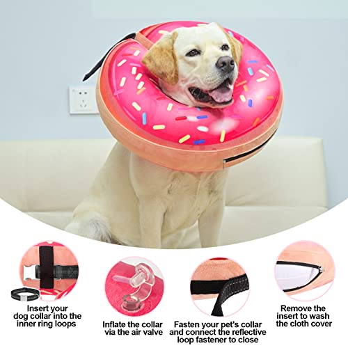 Image of BEAUTYZOO Dog Cone Alternative After Surgery for Large Medium Small Dogs, Soft Inflatable Cone Collar for Dogs Cats, Dog Neck Donut E Collar Dogs Recovery Collar to Stop Licking, Strawberry Pink, XL