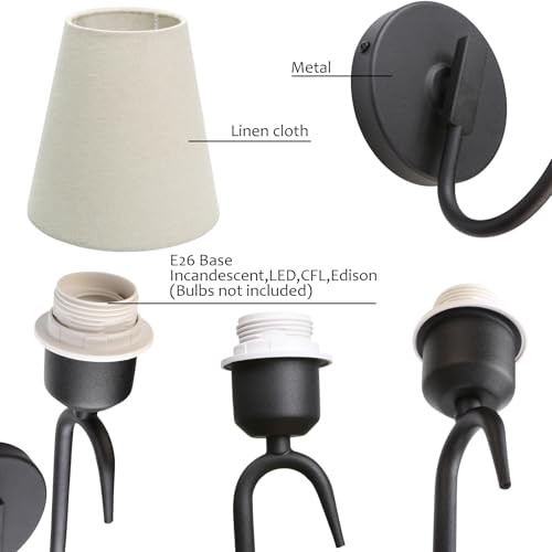 Image of Swan Neck Wall Sconce Fixture 1-Light with Linen Fabric Shade, Indoor Hardwired Rustic Boho Wall Light for Living Room Bedroom Bedside Nightstand Light