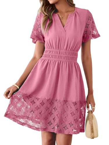 Image of Simplee Womens Boho Summer Dresses Casual Wedding Guest V Neck Short Sleeve Empire Waist A Line Tiered Mini Dress