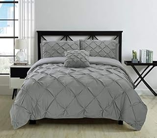 Fixtex Pinch Pleat Pintuck Duvet Cover Set with Fitted Sheet & Pillow Cases Includes Complementary Cushion Cover  Set of 5 (King, White)