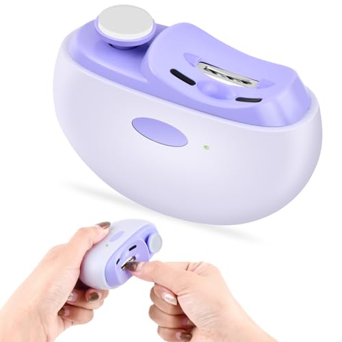 Focenat Cortauñas Eléctrico, 3 en 1 Cortaúñas Automático y Pulidor con Luz LED, Recargable por USB, Bajo Ruido, 2 Velocidades Cortauñas Eléctrica Ajustable para Bebés, Adultos y Ancianos (Morado)