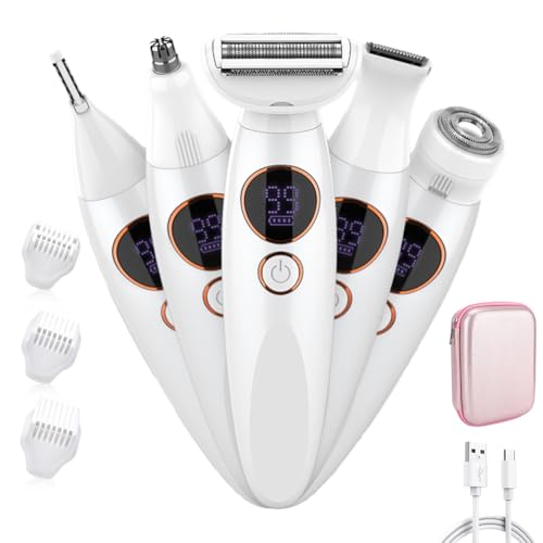 Afeitadora eléctrica para mujer 5 en 1, afeitadora íntima para mujer, recargable por USB, afeitadora eléctrica para mujer, sin dolor, en húmedo y seco, recortadora corporal para cara, brazos, piernas